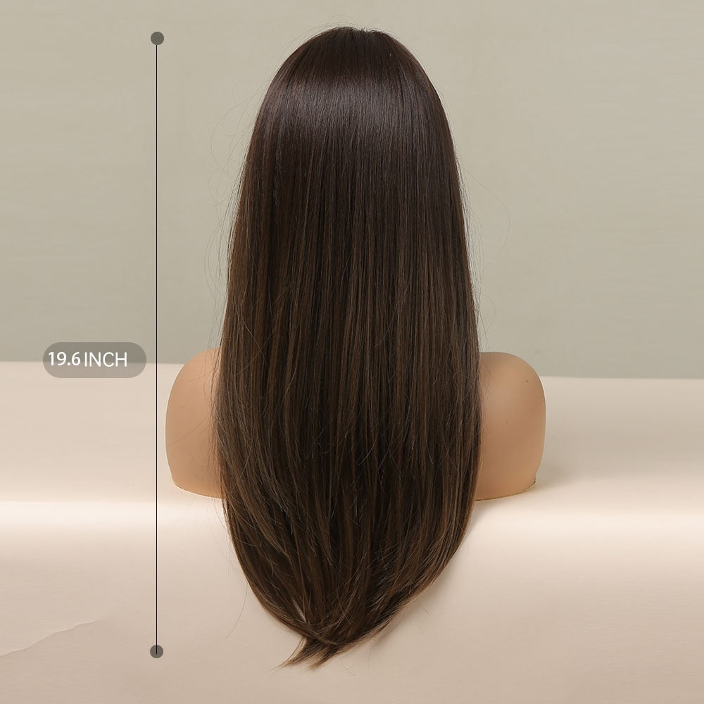 Brown Straight Synthetic Wigs with Bangs Natural Layered Hair Wigs for Women Daily Cosplay Party Heat Resistant Wigs The Clothing Company Sydney
