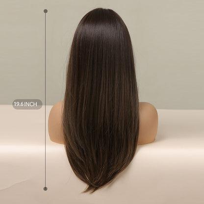 Brown Straight Synthetic Wigs with Bangs Natural Layered Hair Wigs for Women Daily Cosplay Party Heat Resistant Wigs The Clothing Company Sydney
