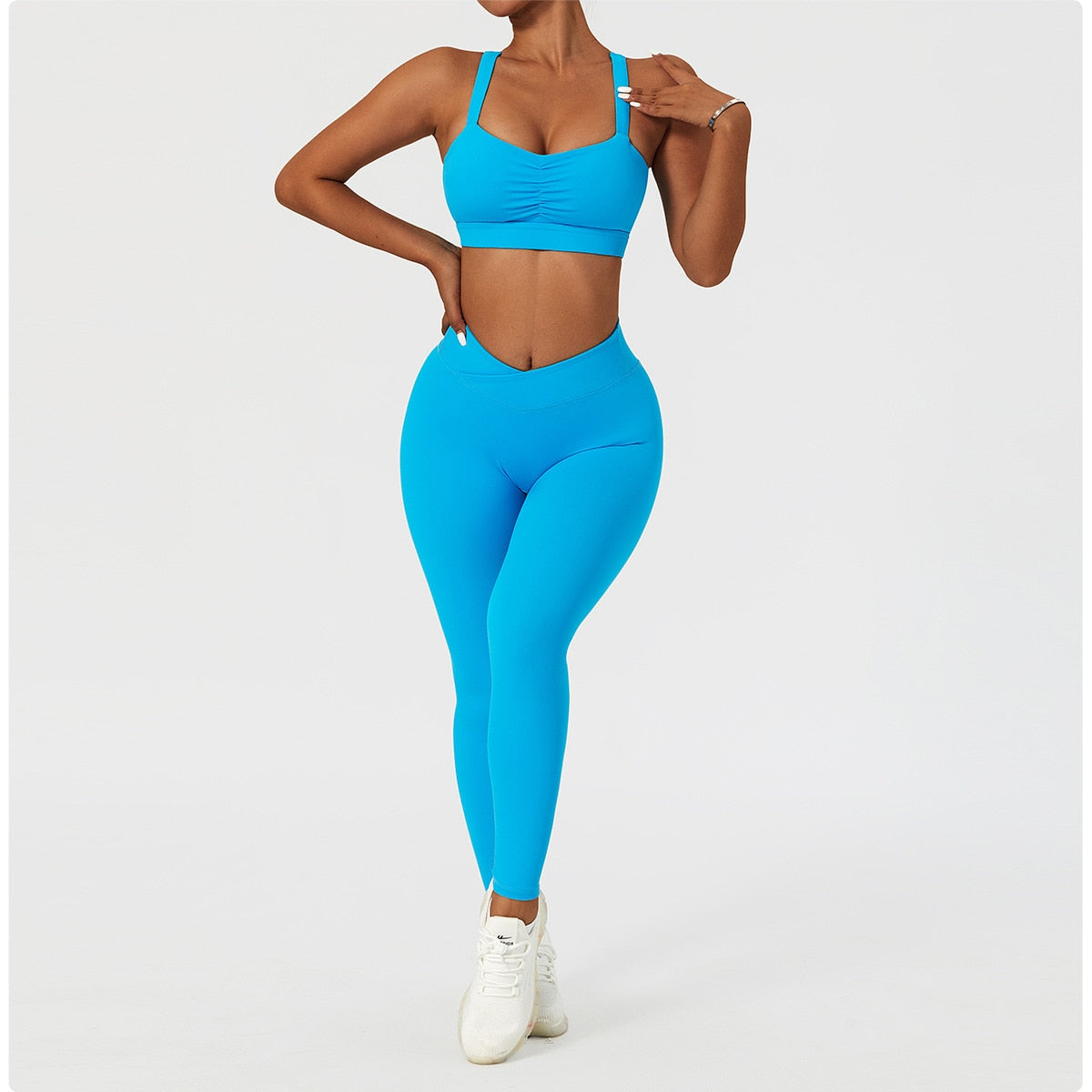 2 Piece Women's Yoga Set Workout Shirts Sport Pants Bra Gym Suits Fitness Shorts Crop Top High Waist Running Leggings Sports Sets The Clothing Company Sydney