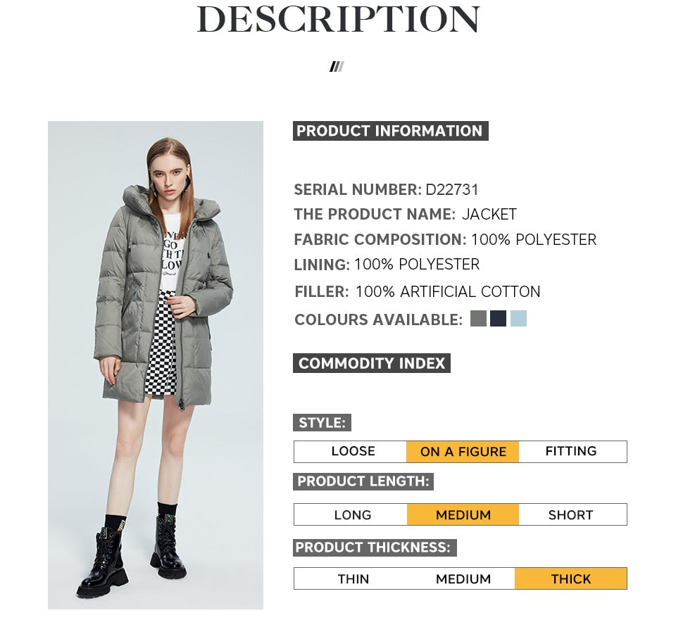 Winter Jacket Women's Stand Collar Hooded Cold Protection Windproof Lady Coat Big Pocket Mid-Length Parka The Clothing Company Sydney