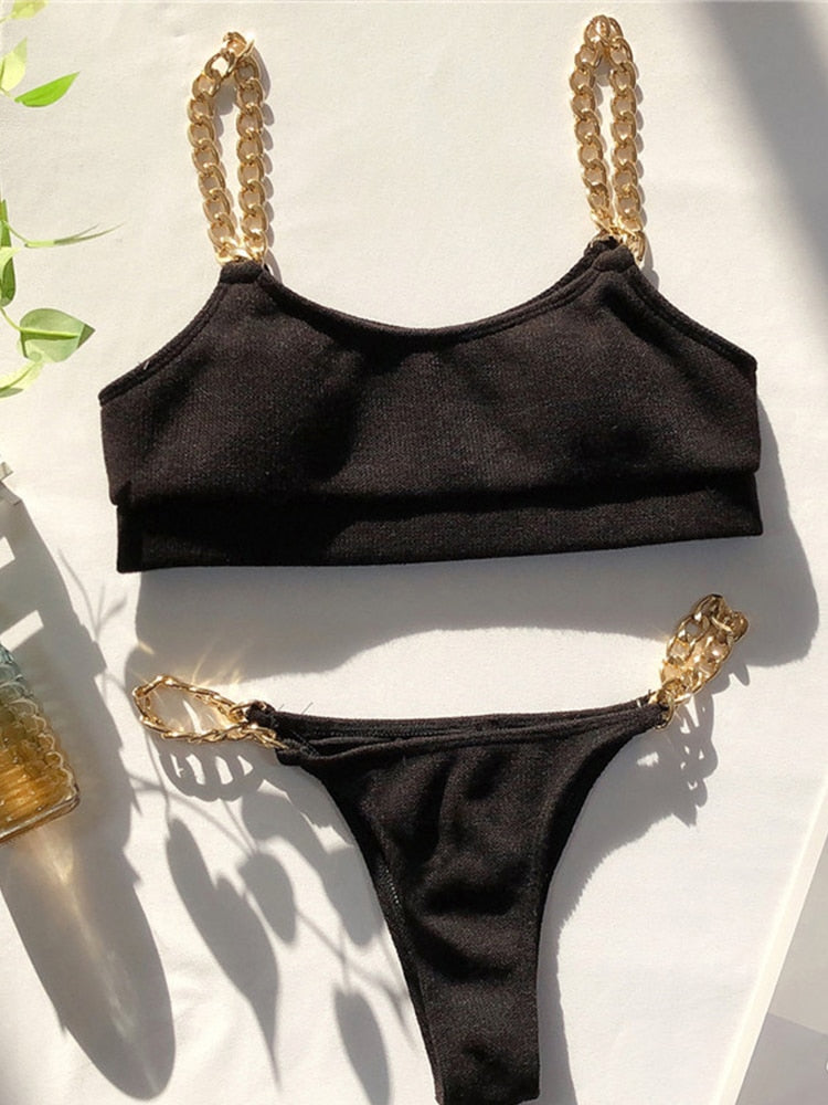 High Waist Swimwear Chain Swimsuit Bandeau 2 Piece Sports Bathing Suit Ribbed Set The Clothing Company Sydney
