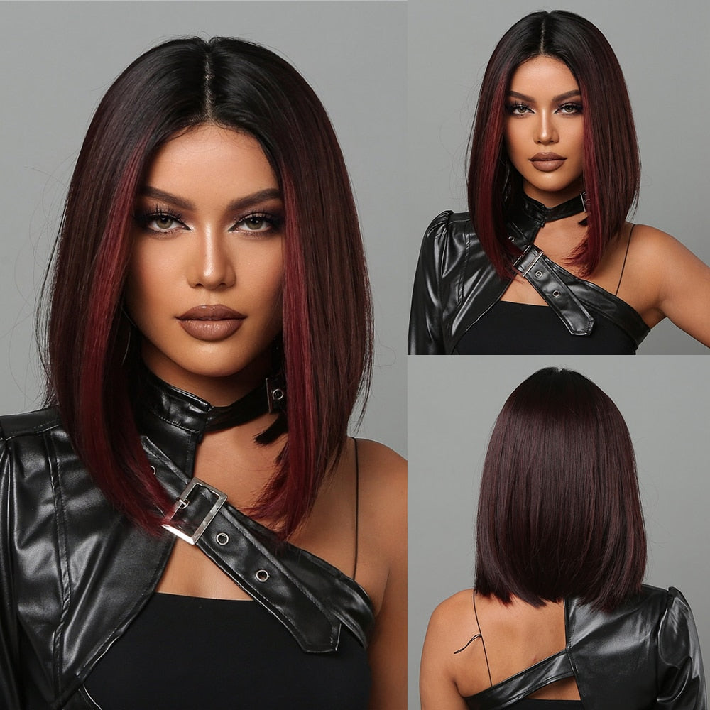 Short Straight Synthetic Wigs for Women Blonde to Brown Ombre Bob Wigs with Bangs Daily Cosplay Party Heat Resistant Wigs The Clothing Company Sydney