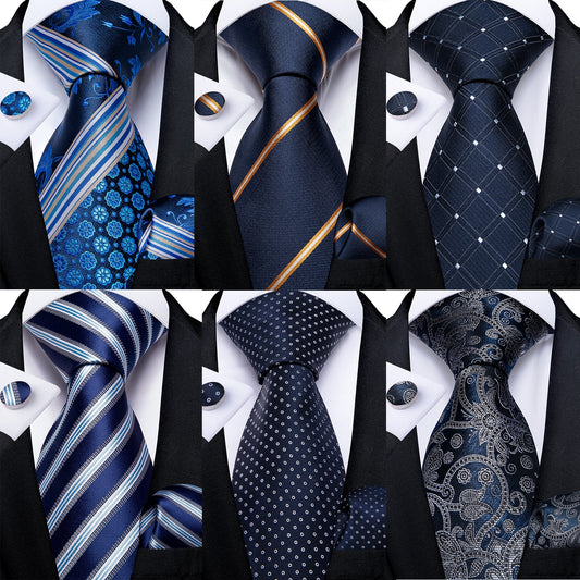 3 Piece Classic 100% Silk Men's Ties 8cm Blue Plaid Dot Striped Business Necktie Handkerchief Wedding Party Tie Set The Clothing Company Sydney