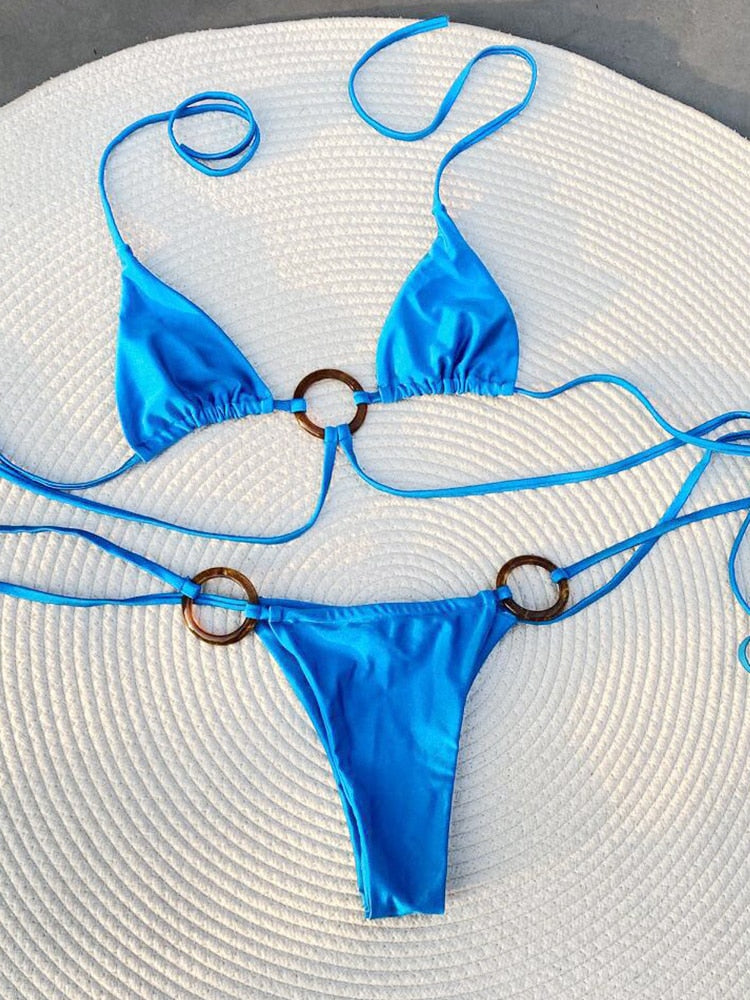 String Swimsuit Triangle Cup Type Bathing Suit Swimwear High Cut Drawstring Bandage Bikini Set The Clothing Company Sydney