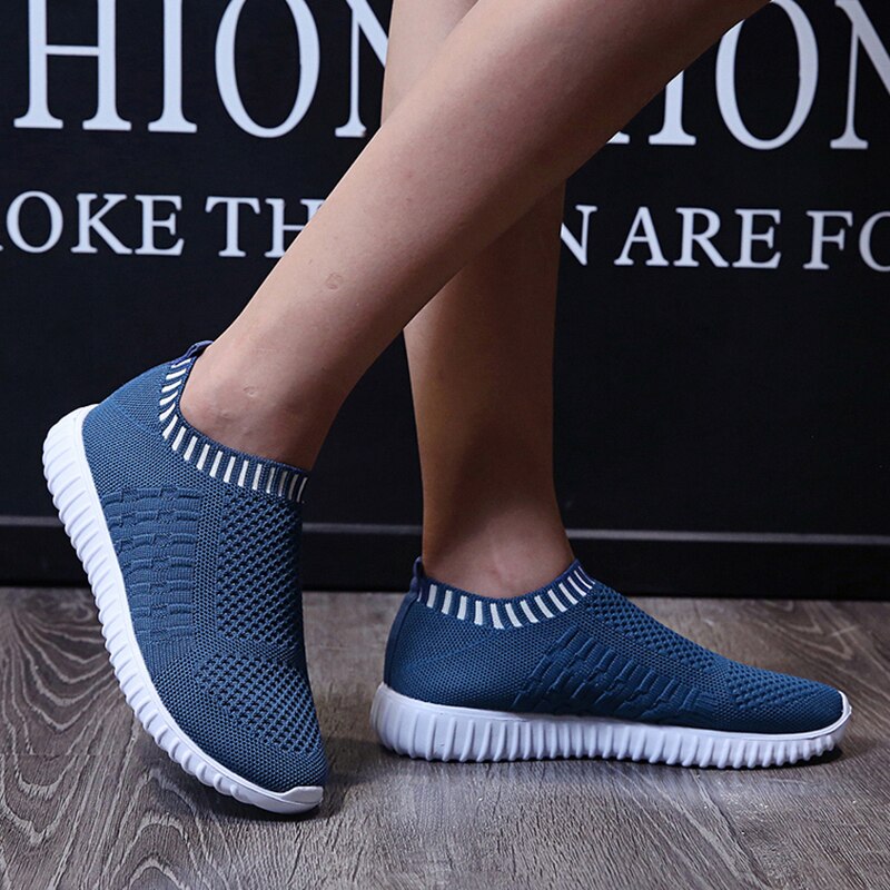 Breathable Mesh Sneakers Summer Slip on Soft Bottom Running Shoes Woman Plus Size Elastic Knit Casual Flats The Clothing Company Sydney