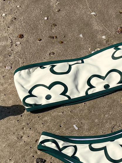 Floral Print Contrast Binding Bandeau Bikini Swimsuit Two Piece Swimwear Bikini Set Summer Beach Bathing Suit The Clothing Company Sydney