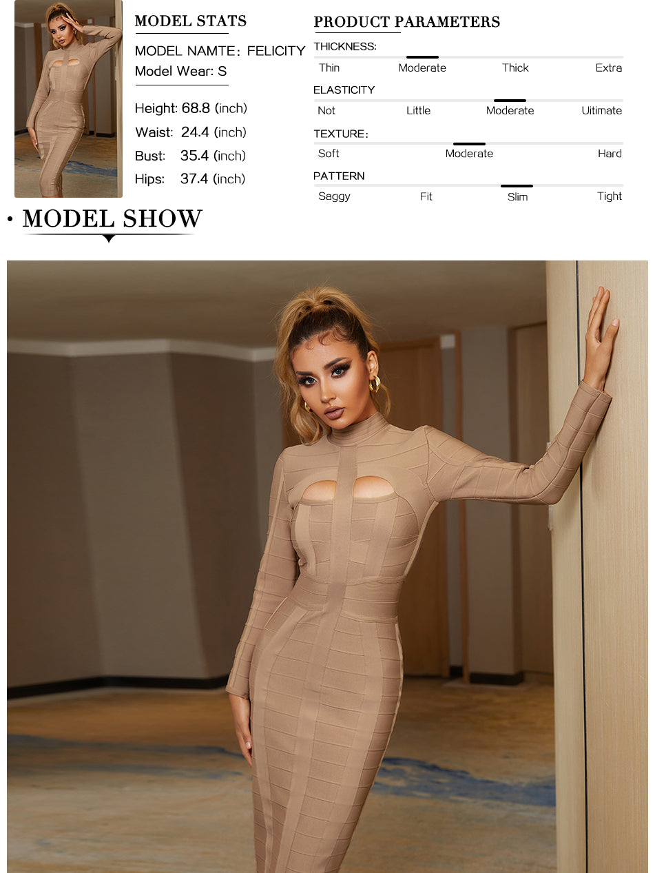 Autumn Bodycon Bandage Dress Long Sleeve Hollow Out Club Celebrity Evening Formal Party Dress The Clothing Company Sydney