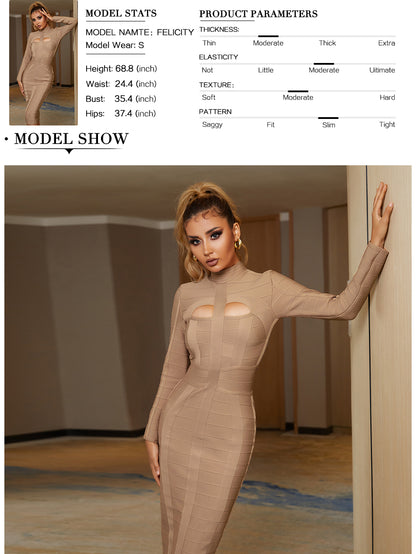 Autumn Bodycon Bandage Dress Long Sleeve Hollow Out Club Celebrity Evening Formal Party Dress The Clothing Company Sydney