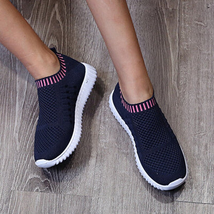 Breathable Mesh Sneakers Summer Slip on Soft Bottom Running Shoes Woman Plus Size Elastic Knit Casual Flats The Clothing Company Sydney