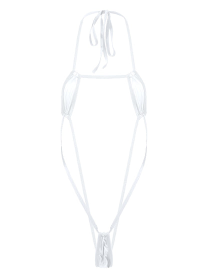 Adults Metallic Shiny Micro Monokini One-piece Bathing Suit Halter Lace-up Bodysuit Swimwear Backless Swimsuit The Clothing Company Sydney