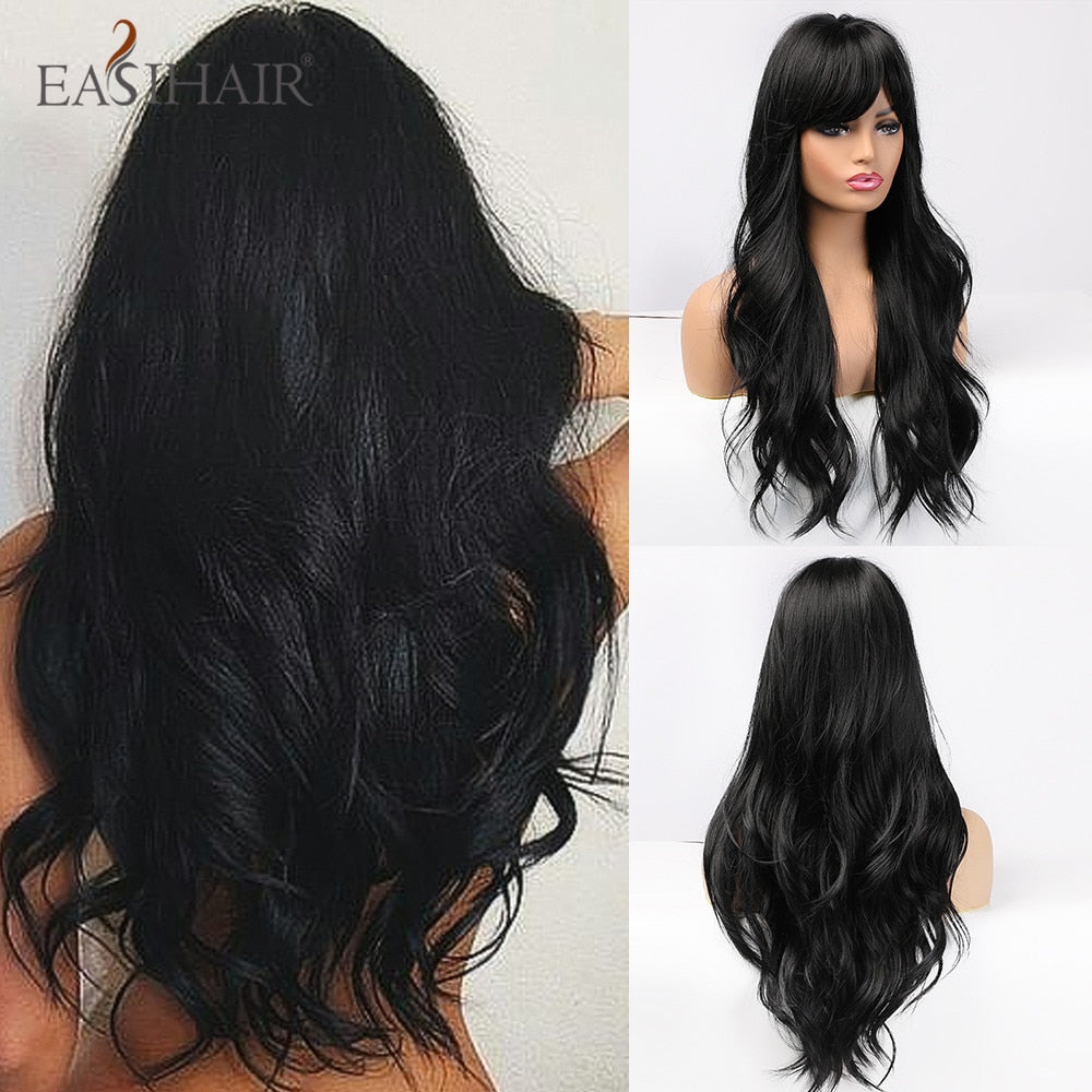 Ombre Gray Ash Wavy Wigs with Bang Light Blonde Platinum Synthetic Long Hair for Women Daily Party Heat Resistant Fiber Wigs The Clothing Company Sydney