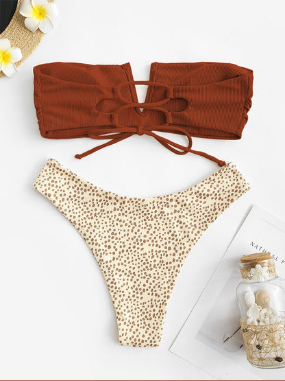 V-wired Ruffle Ribbed High Cut Bikini Swimwear High Cut Strapless Lace Up Removable Padded Women Bathing Suit The Clothing Company Sydney