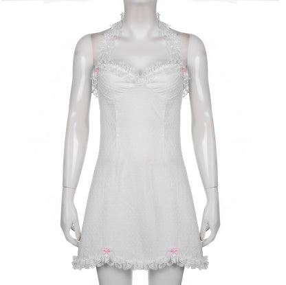 y2k Ruffles Bow Cute Sweet Sundress Fairycore Backless Party Beach Halter Zip Bodycon Mini Dress The Clothing Company Sydney