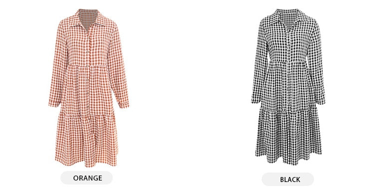 Casual Plaid Shirt Dress For Women Turn Down Long Sleeve Maxi Dress Vintage Single Breasted Patchwork Spring Autumn Dress The Clothing Company Sydney