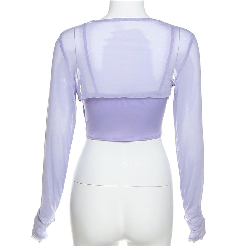Summer Long Sleeve Crop Top T-shirt Bustier Corset And Mesh Top Two Piece Tee Shirt Sexy Fashion Y2K Top The Clothing Company Sydney