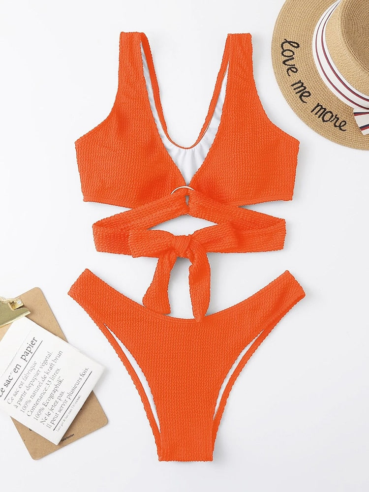 Metal Ring Textured Bikini Swimsuit Swimwear Push Up Bikini Set Bather Bathing Suit Beach Wear Bandage Bikini Set The Clothing Company Sydney