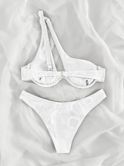 2 Piece Ribbed Bikini One Shoulder Swimwear Swimsuit Push Up Bikini Set High Cut Bathing Suit Brazilian Bikini Set The Clothing Company Sydney