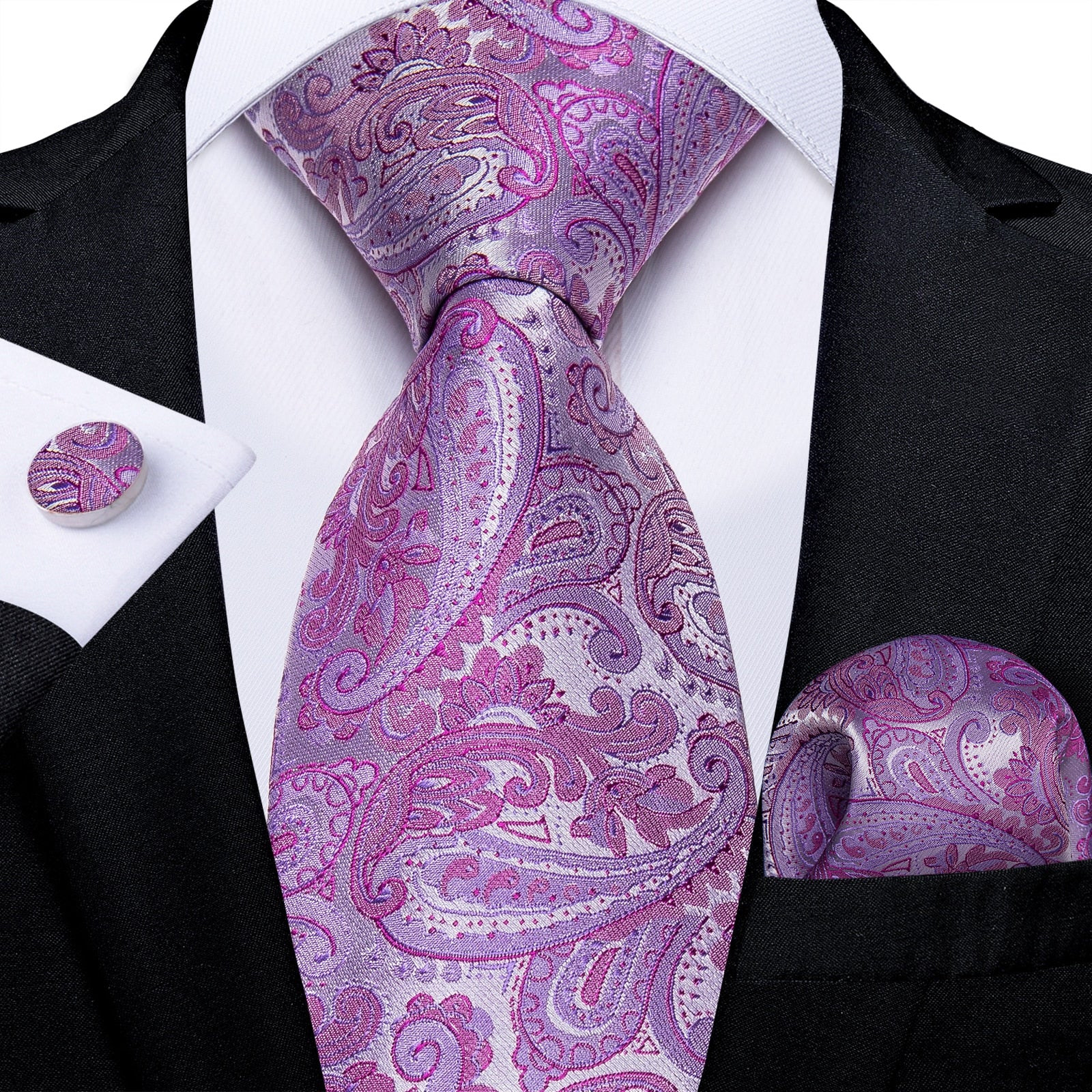 Men Purple Floral Paisley Necktie Business Formal 100% Silk Tie Pocket Square Set For Wedding Party The Clothing Company Sydney