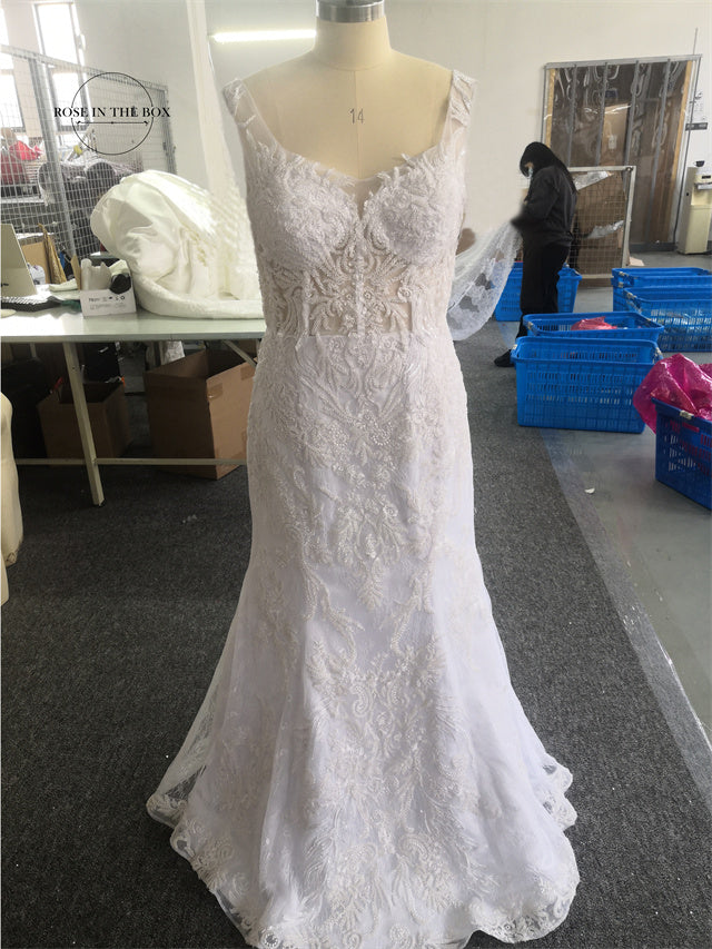 Luxury 3D Lace Mermaid Wedding Dress Romantic Beads Tulle Neck Wedding Bridal Gowns The Clothing Company Sydney