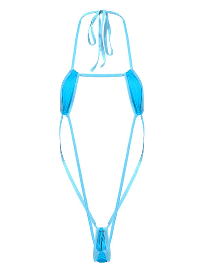 Adults Metallic Shiny Micro Monokini One-piece Bathing Suit Halter Lace-up Bodysuit Swimwear Backless Swimsuit The Clothing Company Sydney