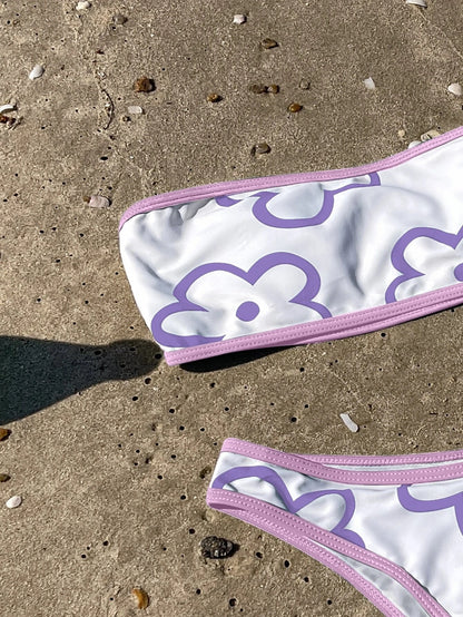 Floral Print Contrast Binding Bandeau Bikini Swimsuit Two Piece Swimwear Bikini Set Summer Beach Bathing Suit The Clothing Company Sydney