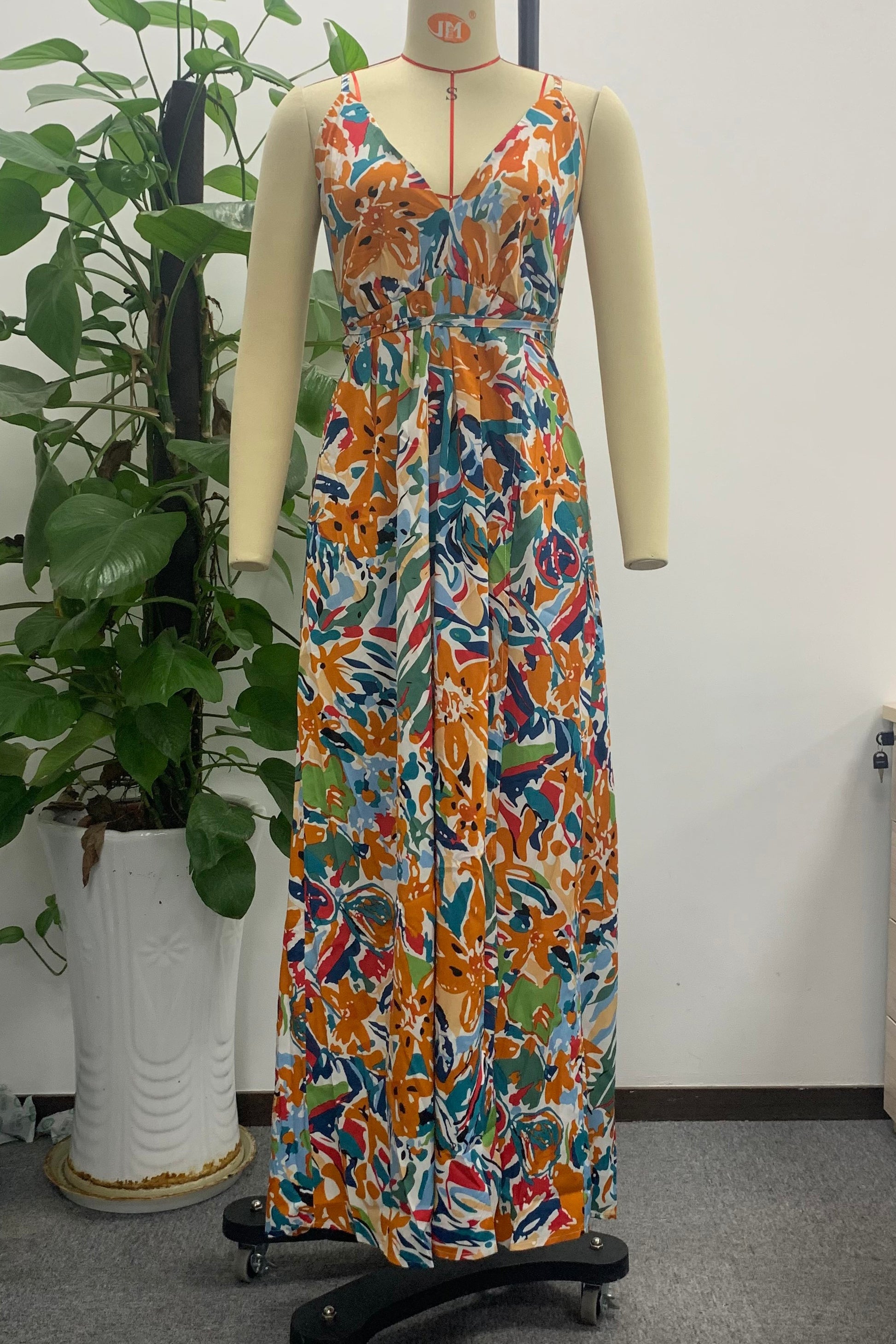 Holiday print straps backless summer party dress women High waist lace up split maxi dresses V-neck beach Dress The Clothing Company Sydney