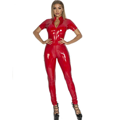 Short Sleeve Zipper Glossy Catsuit Shiny Porn Jumpsuit Clubwear Wetlook PVC Sexy Tights Patent Leather Bodysuit The Clothing Company Sydney