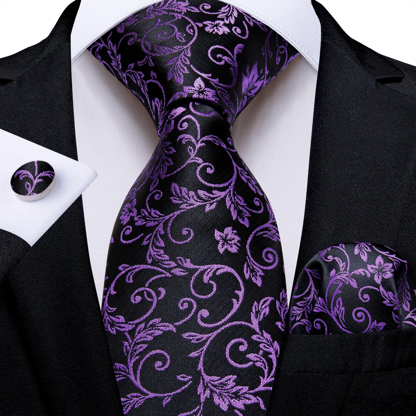 Men Purple Floral Paisley Necktie Business Formal 100% Silk Tie Pocket Square Set For Wedding Party The Clothing Company Sydney