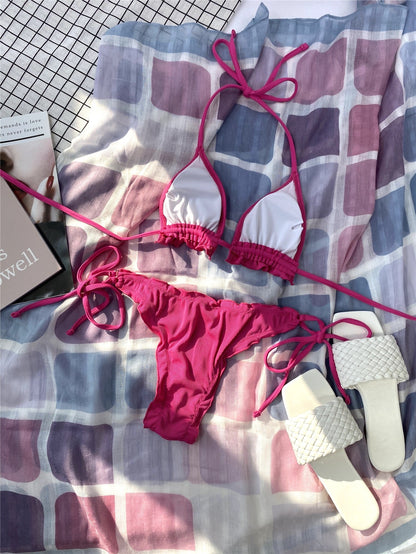 Neon Lime Rib Triangle Tie Side Bikini Swimsuit Women Two Piece Swimwear Bikini Set Summer Beach Bathing Suit The Clothing Company Sydney