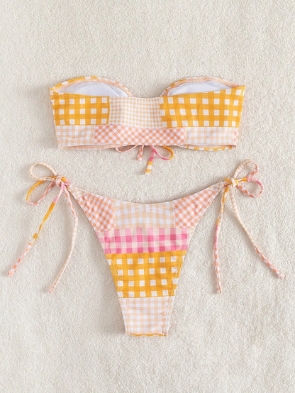 Two Piece Swimwear Plaid Drawstring Bandeau Bikini Swimsuit Bandeau Bikini Set Summer Beach Bathing Suit The Clothing Company Sydney