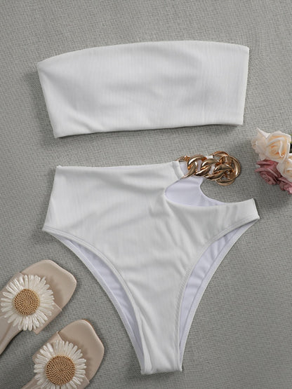 High Waist Swimwear Chain Swimsuit Bandeau 2 Piece Sports Bathing Suit Ribbed Set The Clothing Company Sydney