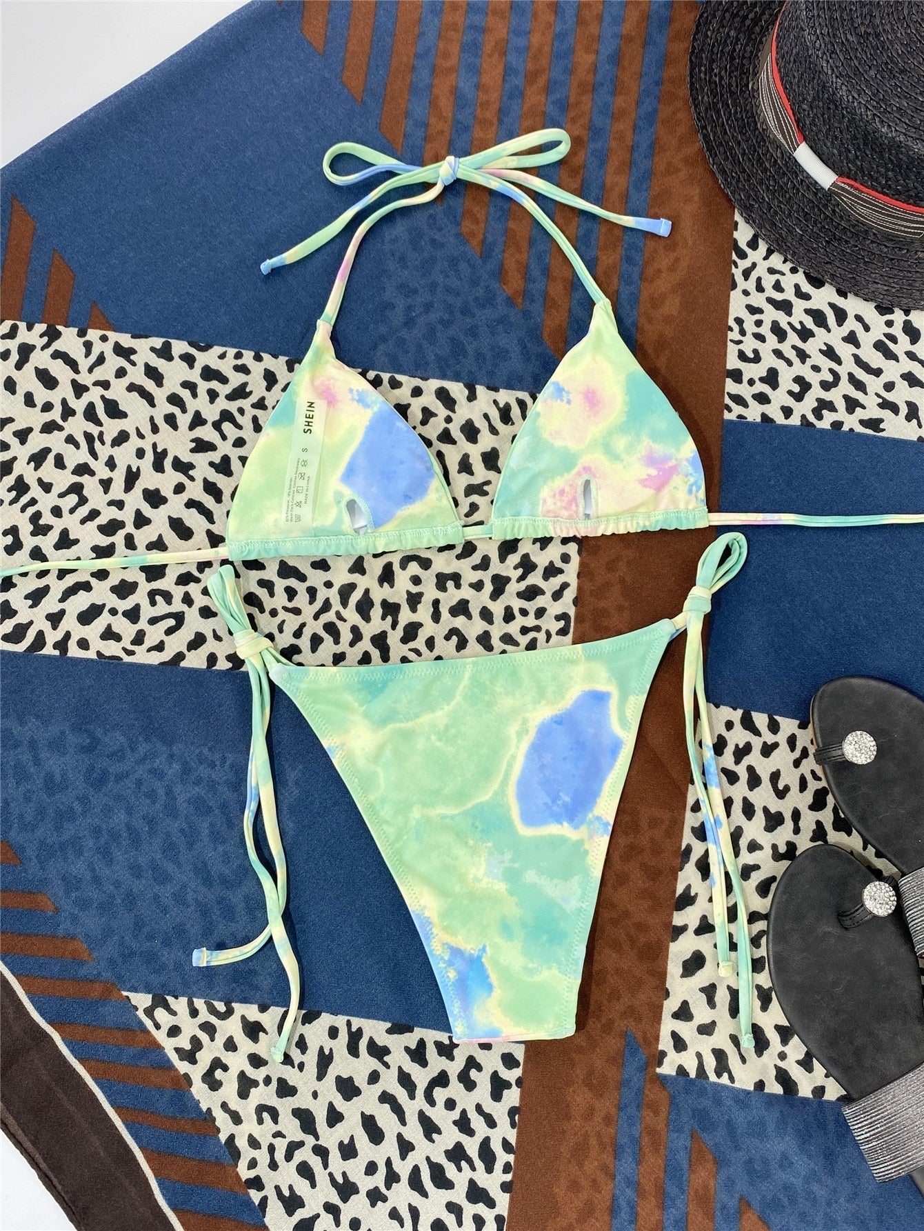 2 Piece Tie Dye Micro Triangle Halter Tie Side Bikini Swimsuit Swimwear Bikini Set Summer Beach Bathing Suit The Clothing Company Sydney