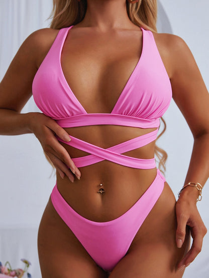 2 Piece Solid Swimsuit Swimwear Push Up Bikini Set Cross Bandage Bathing Suit Beach Wear Swimming Suit The Clothing Company Sydney