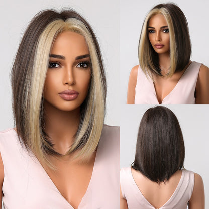 Short Straight Synthetic Wigs for Women Blonde to Brown Ombre Bob Wigs with Bangs Daily Cosplay Party Heat Resistant Wigs The Clothing Company Sydney