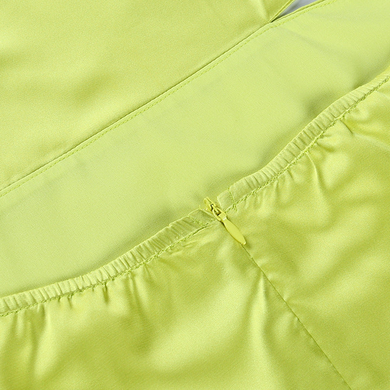 Spaghetti Strap Backless Satin Cut Out Mini Summer Dresses Elegant Cowl Neck Party Dress in Green Black The Clothing Company Sydney