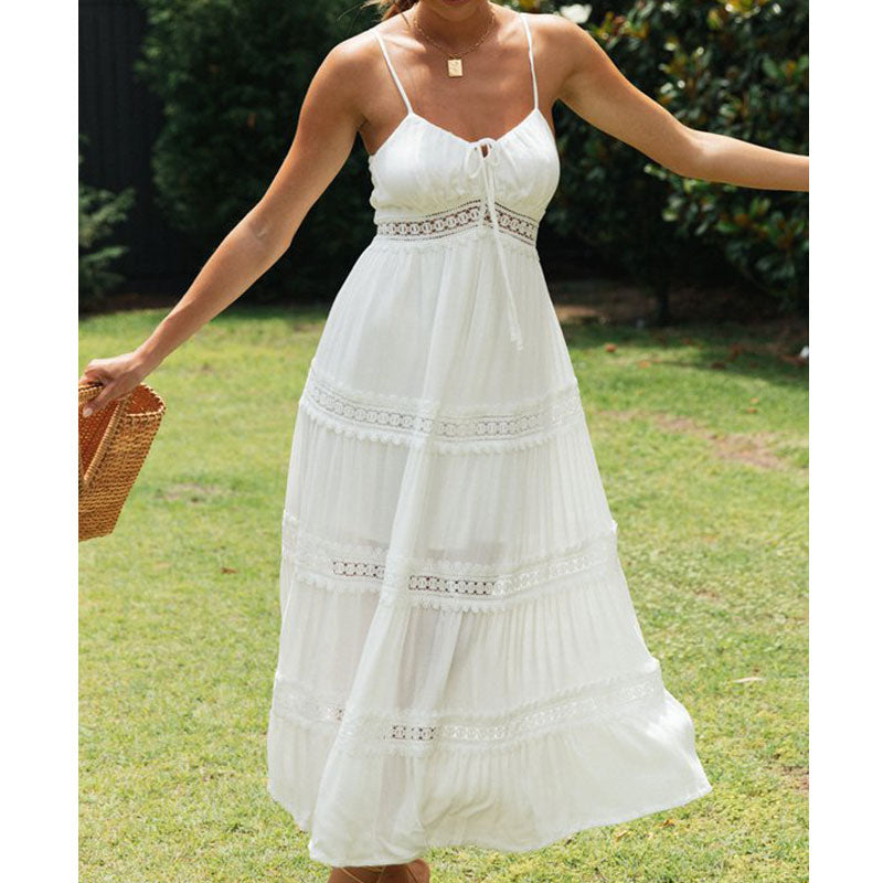 Floral Crochet Long Dress V-Neck Sleeveless High Waist Women's Summer Boho Dress The Clothing Company Sydney