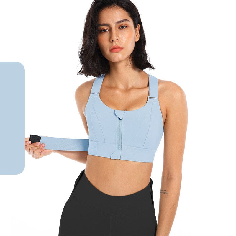 Front Zipper Sports Bra Gym Plus Size 5XL Velcro Adjustable Fitness Yoga Shockproof High Support All-in-one Bras Top The Clothing Company Sydney