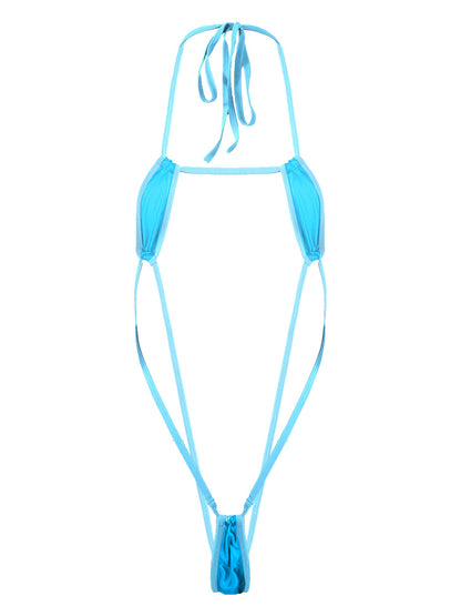 Adults Metallic Shiny Micro Monokini One-piece Bathing Suit Halter Lace-up Bodysuit Swimwear Backless Swimsuit The Clothing Company Sydney