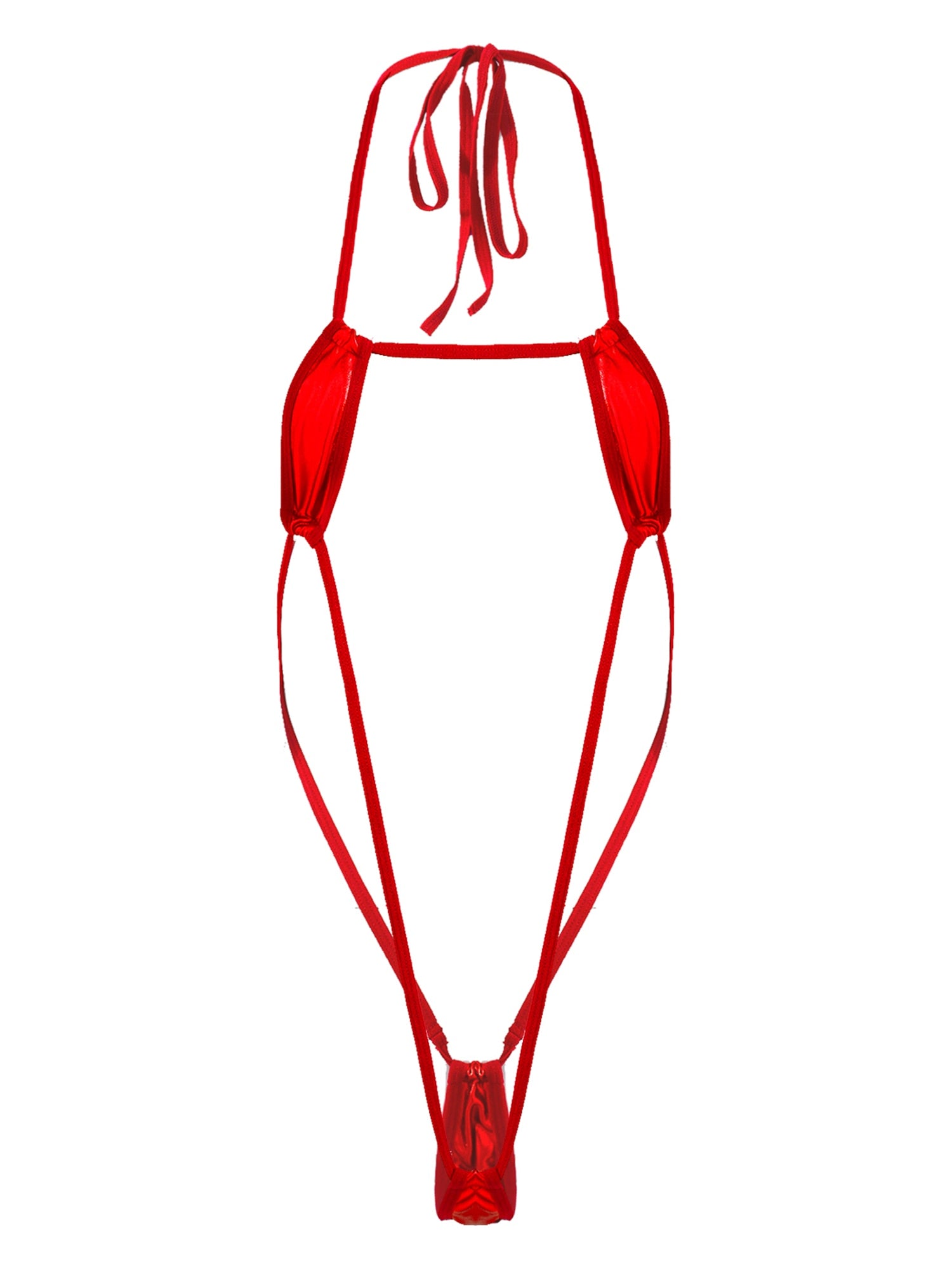 Adults Metallic Shiny Micro Monokini One-piece Bathing Suit Halter Lace-up Bodysuit Swimwear Backless Swimsuit The Clothing Company Sydney