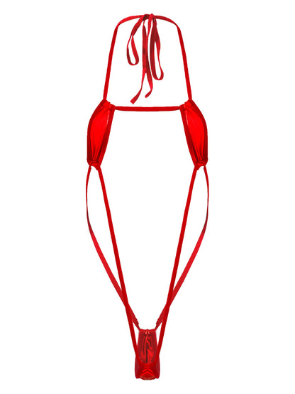 Adults Metallic Shiny Micro Monokini One-piece Bathing Suit Halter Lace-up Bodysuit Swimwear Backless Swimsuit The Clothing Company Sydney