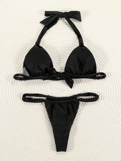 Pleated Bikinis Swimsuit Triangle Bikini Set Swimwear Halter Bathing Suits Bandage Beachwear The Clothing Company Sydney