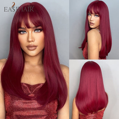 Brown Straight Synthetic Wigs with Bangs Natural Layered Hair Wigs for Women Daily Cosplay Party Heat Resistant Wigs The Clothing Company Sydney