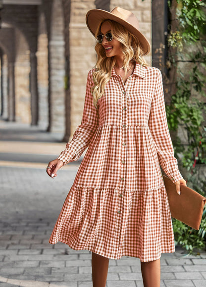 Casual Plaid Shirt Dress For Women Turn Down Long Sleeve Maxi Dress Vintage Single Breasted Patchwork Spring Autumn Dress The Clothing Company Sydney