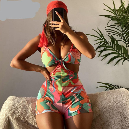 Print Strapped Swimwear Push Up Hollow Bottom One Piece Swimsuit Monokini Summer Beach Bathing Suit The Clothing Company Sydney