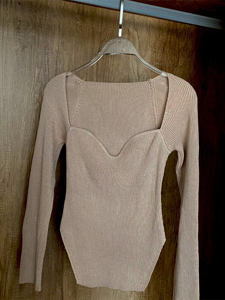 Square Collar Long Sleeve Knitted Pullover Spring Autumn Sweater Winter Top Jumper The Clothing Company Sydney
