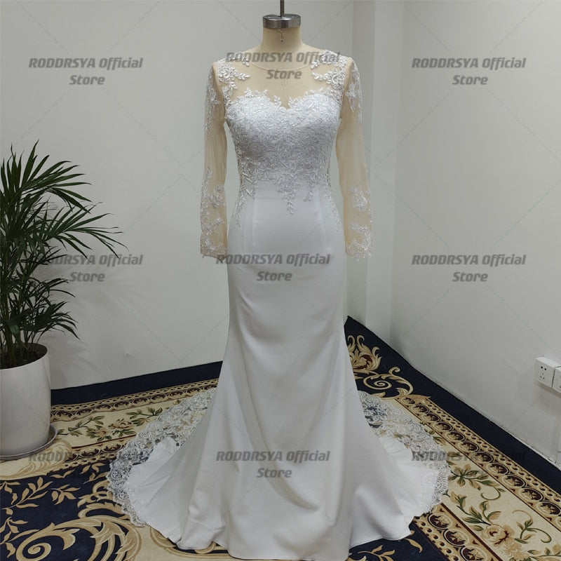 Long Sleeve Sheer Lace Appliques Mermaid Wedding Dresses Bridal Gowns See Through Back With Buttons The Clothing Company Sydney