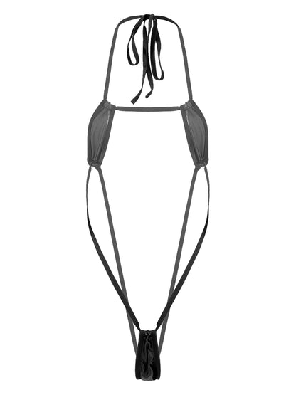 Adults Metallic Shiny Micro Monokini One-piece Bathing Suit Halter Lace-up Bodysuit Swimwear Backless Swimsuit The Clothing Company Sydney