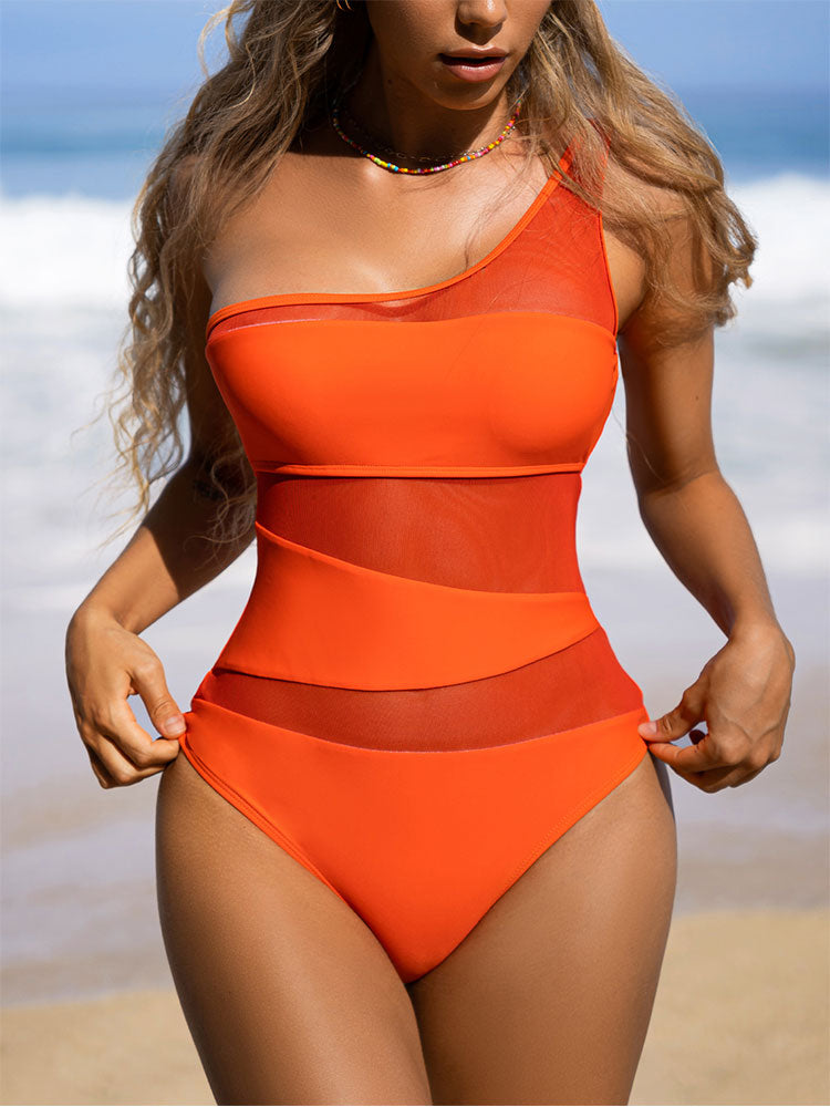 One shoulder Mesh Patchwork One-pieces Swimwear Hollow Out High Cut swimsuit Monokini Push Up Bikini The Clothing Company Sydney