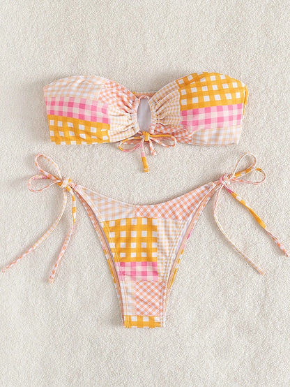 Two Piece Swimwear Plaid Drawstring Bandeau Bikini Swimsuit Bandeau Bikini Set Summer Beach Bathing Suit The Clothing Company Sydney