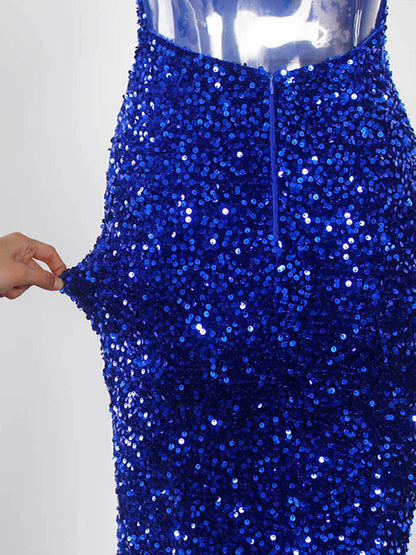 Sequin Backless Slip Mermaid Long Party Luxury V Neck Velvet Stretch Slit Sleeveless Cocktail Prom Formal Dress The Clothing Company Sydney